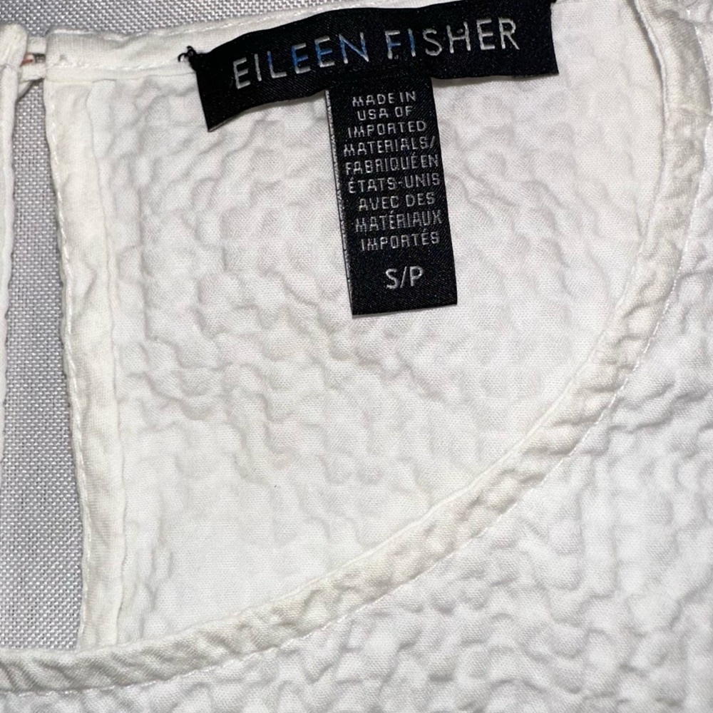 Eileen Fisher White Seersucker Textured Boxy Tee Sz Small Petite Clean Lagenlook - Picture 10 of 13